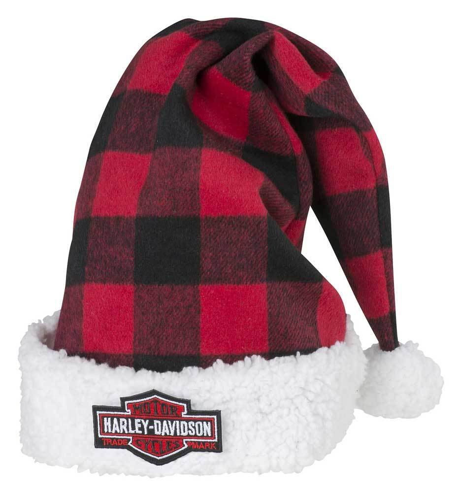 HarleyDavidson® Winter Holiday Santa Hat Red Plaid w/ Satin Lining